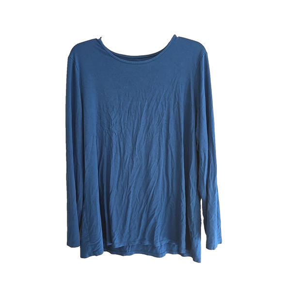 Chico's The Ultimate Tee Blue Crew Neck Relaxed Long Sleeve Top Womans Sz 3/XL - Picture 1 of 3